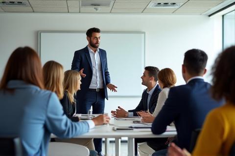 Business professionals in a training setting