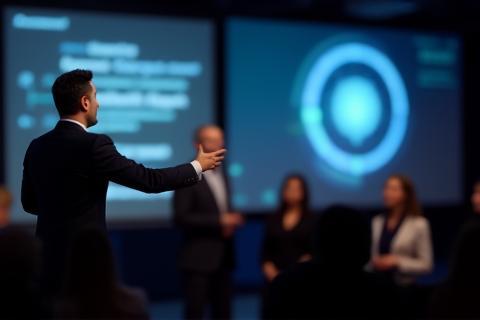 Person giving a presentation with a projector